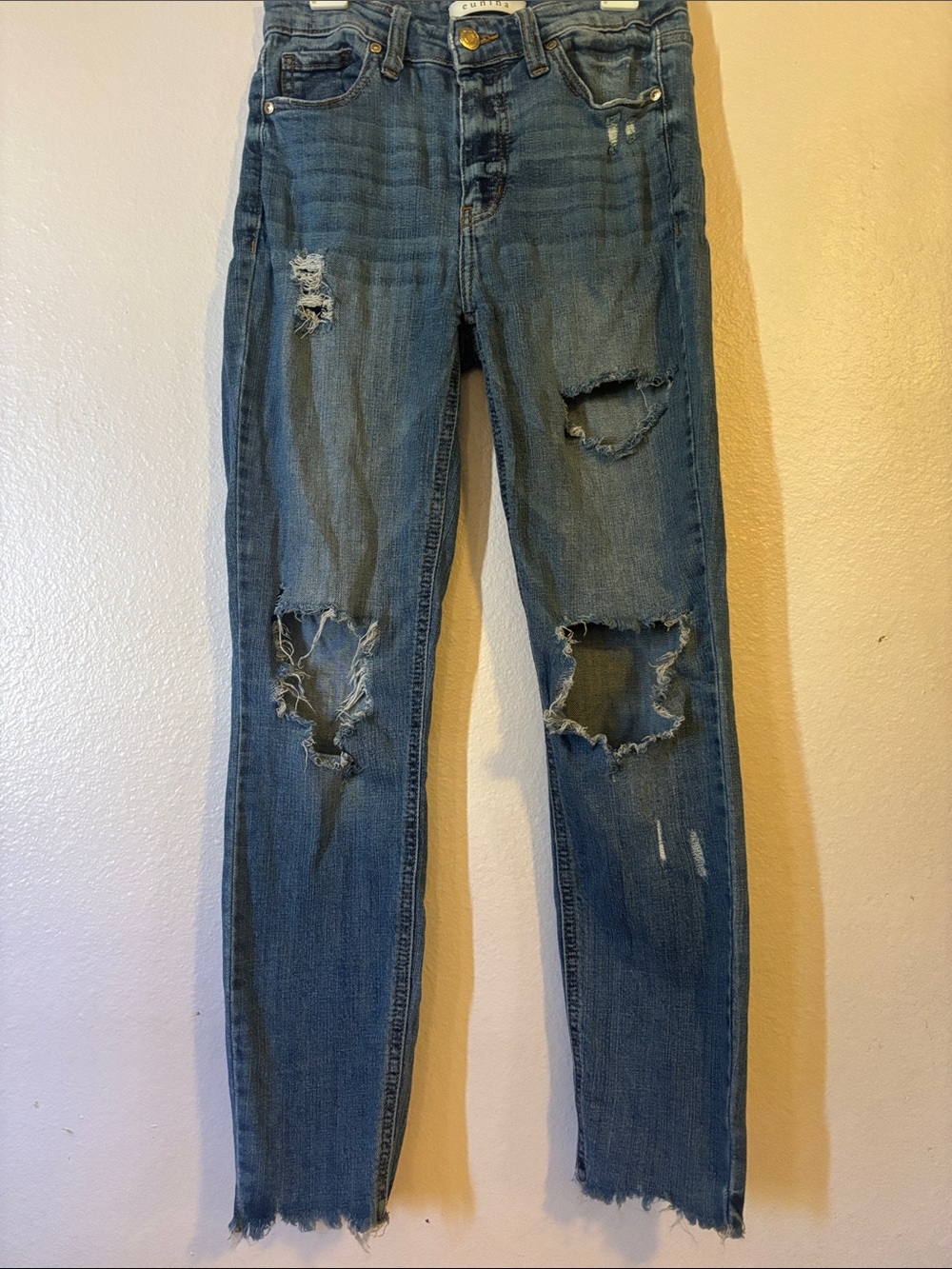 eunina Distressed Blue Skinny Jeans, Size 3
